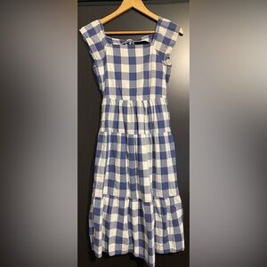 Old Navy - Girl’s Blue and White Gingham Tiered Dress